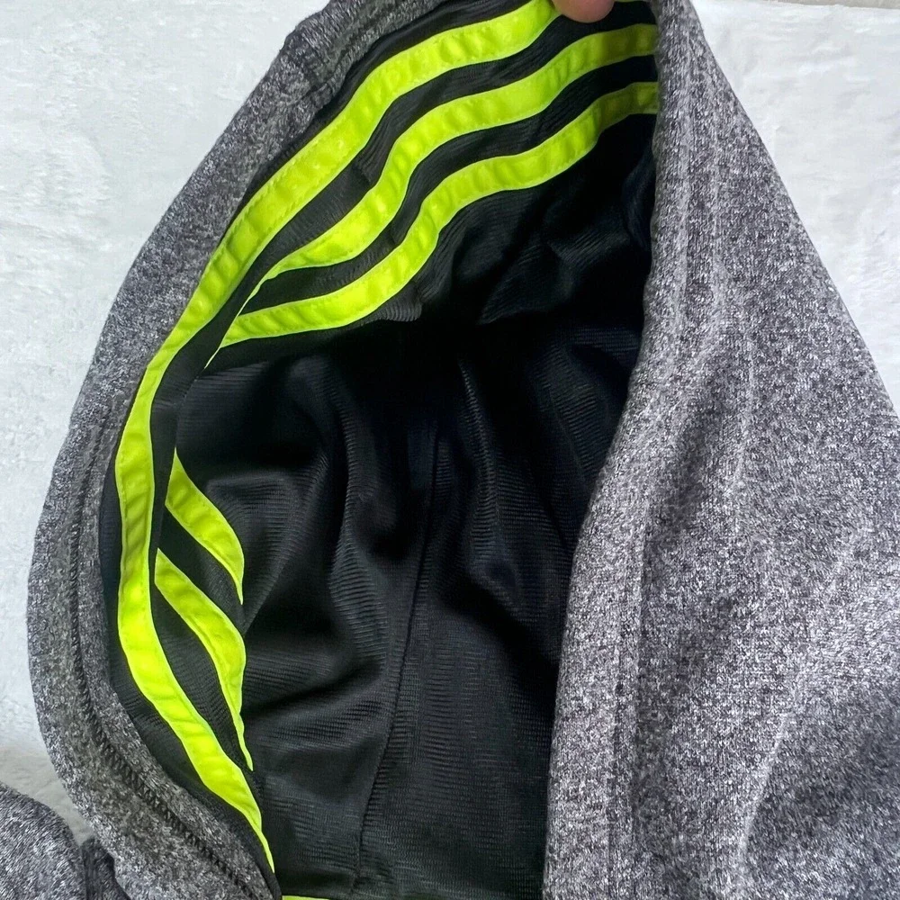 Adidas Performance Hoodie Men's M Gray Neon Yellow Full-Zip Hooded‎ Sweatshirt